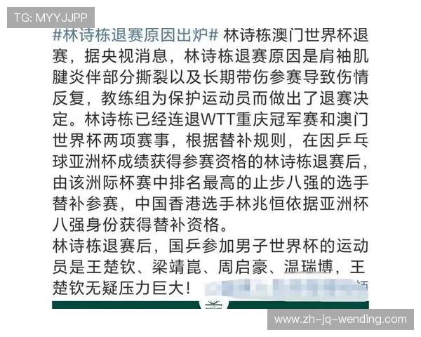 突发伤病林诗栋肩袖肌腱炎伴撕裂无奈退出澳门世界杯