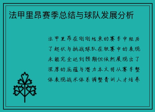 法甲里昂赛季总结与球队发展分析